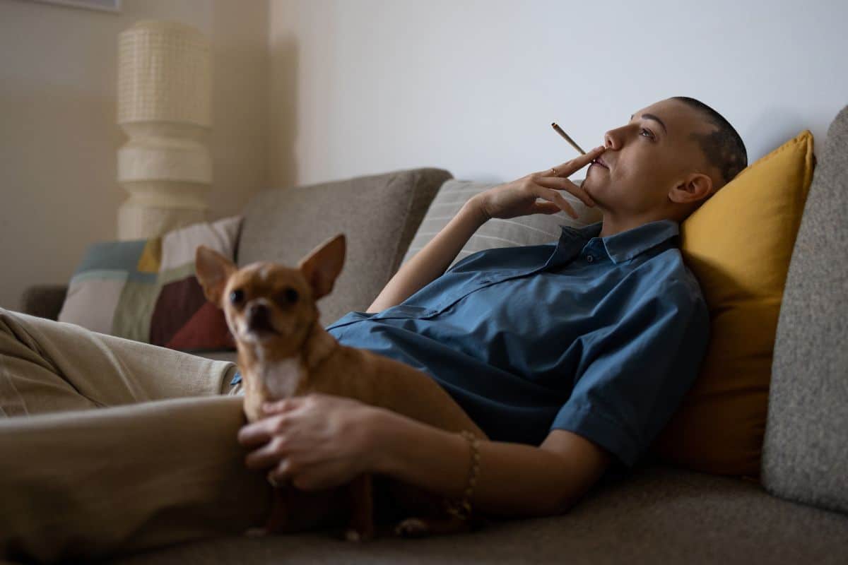 A guy smoking THC pov and feeling relaxed.