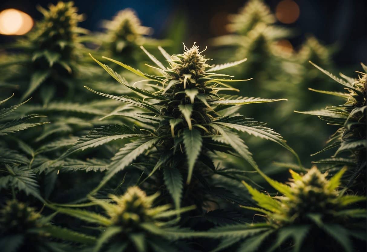 a cannabis plant, showcasing a close up of its intricate details.