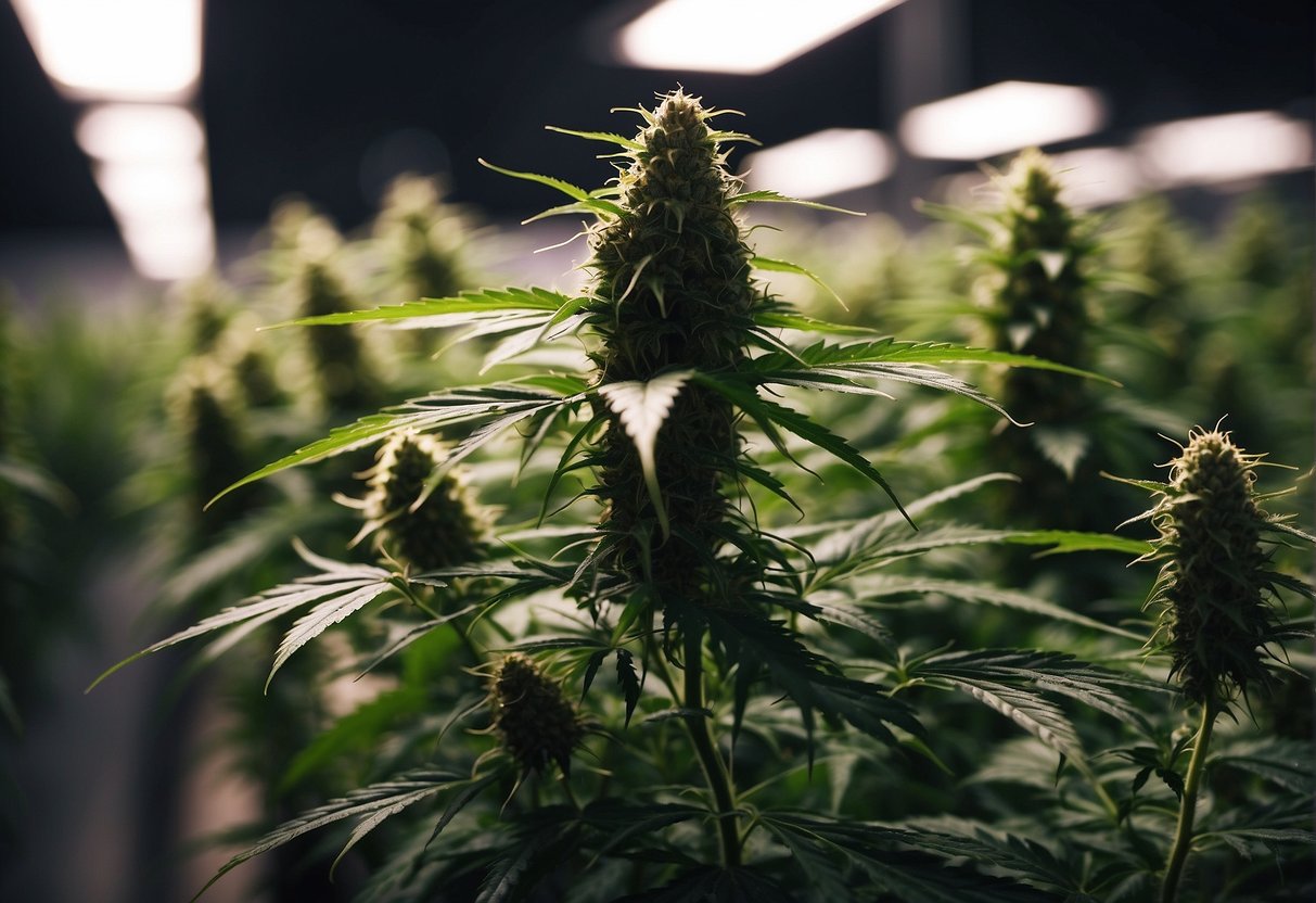 Cannabis plants in a greenhouse undergoing conversion to CBDA and THCa.