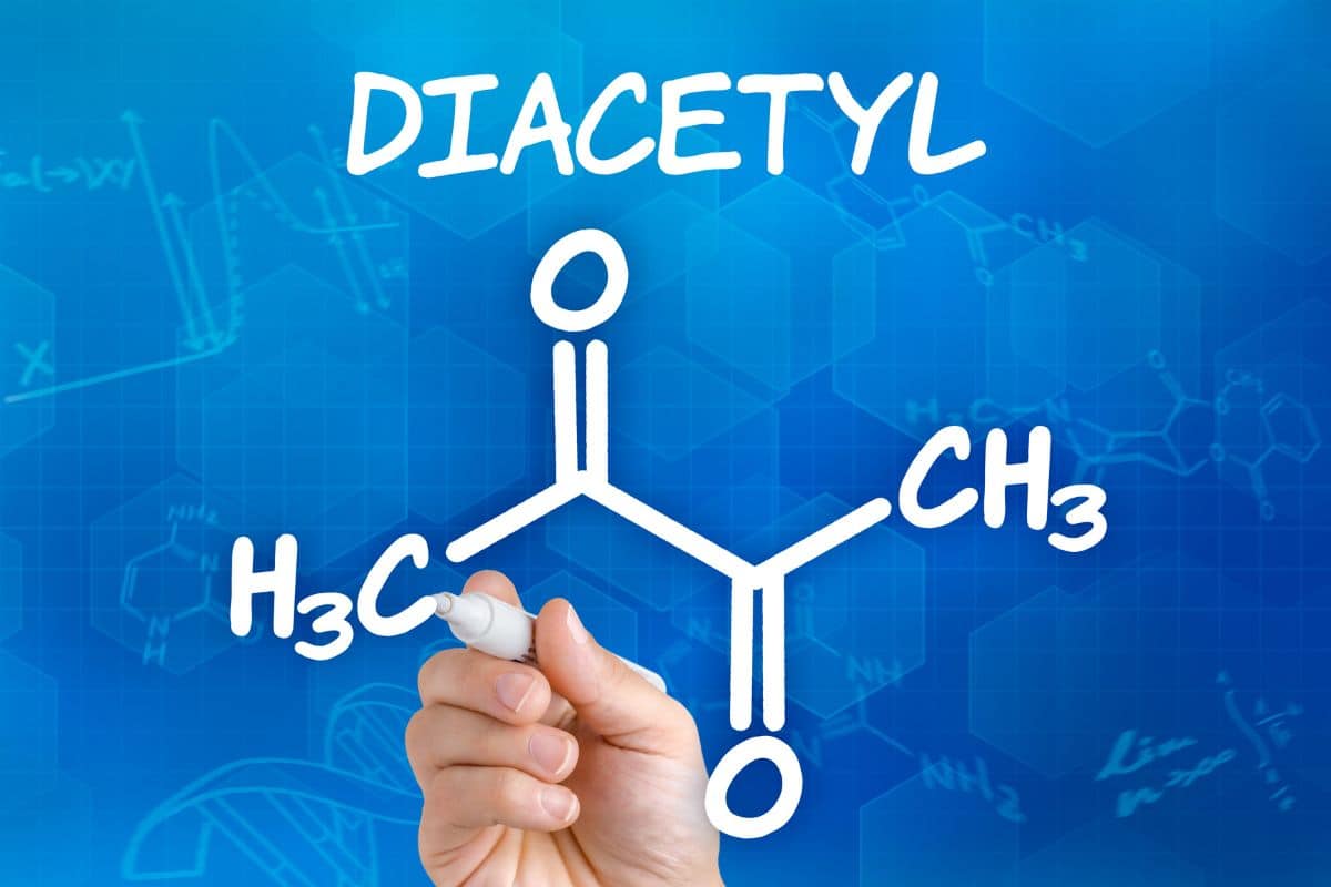 Diacetyl formula shown in the image usually found in vape liquid.