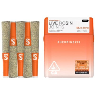 Sherbinskis THCa Live Resin Infused Prerolls 2.5g 5ct - Blue Zone (F) + Taziki (R) Indica